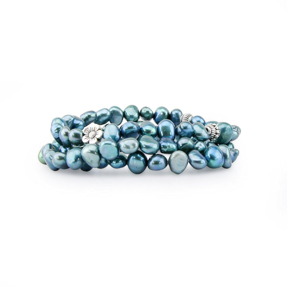7–8mm Blue Freshwater Pearl Stretch Bracelets, Set of 3