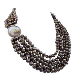 5-Row High Luster Dark Chocolate Brown Freshwater Cultured Pearl Necklace with Mother-of-Pearl Base Metal Clasp — product view 2