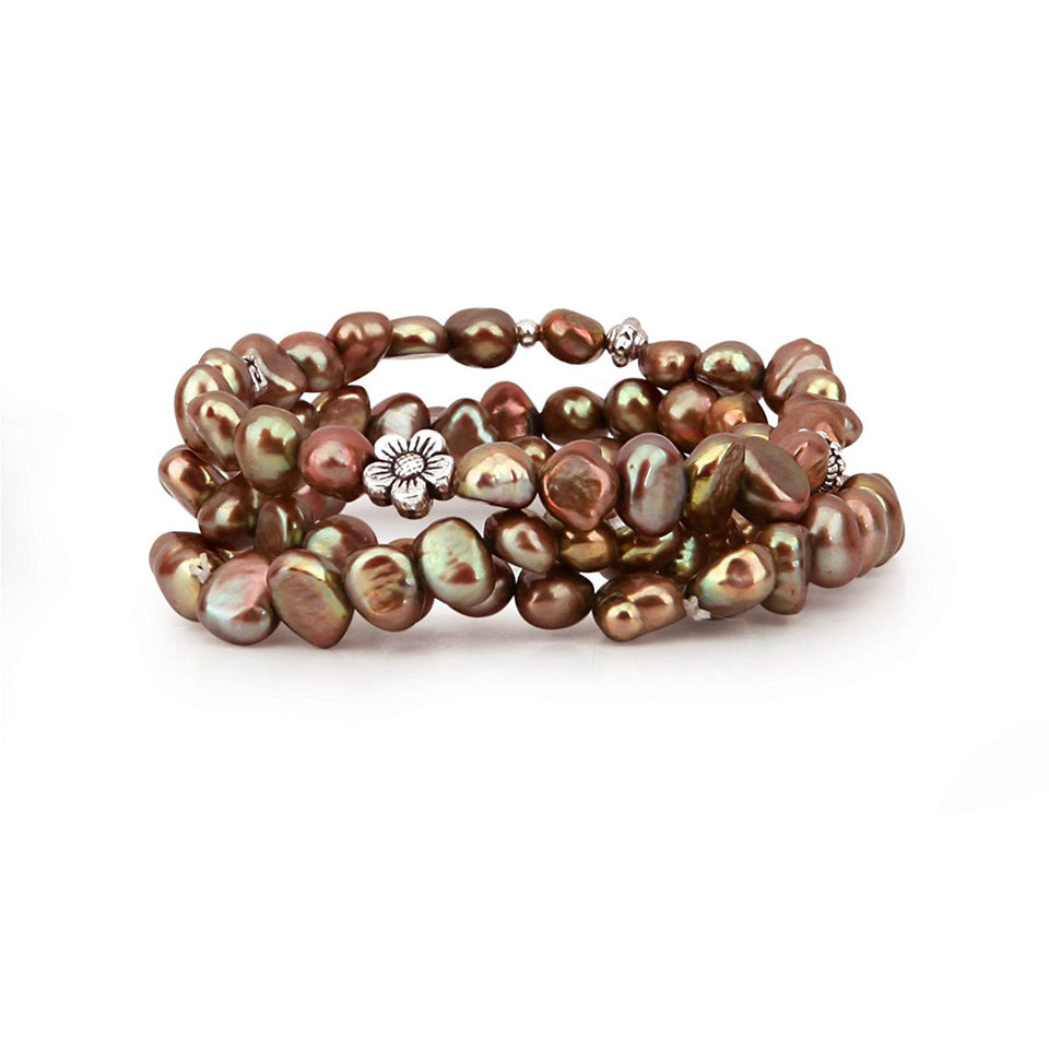 7–8mm Brown Freshwater Pearl Stretch Bracelets, Set of 3