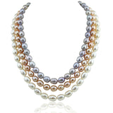 3-Row 8.0-9.0mm Ultra Luster Multi-Color Oval Freshwater Cultured Pearl Necklace 17/18/20" with Base Metal Clasp — product view 2
