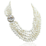 5-Row 7–8mm White Baroque Freshwater Cultured Pearl Necklace, 16–22", with Mother-of-Pearl Metal Clasp