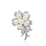 White Freshwater Pearl Flower Brooch with Rhinestones