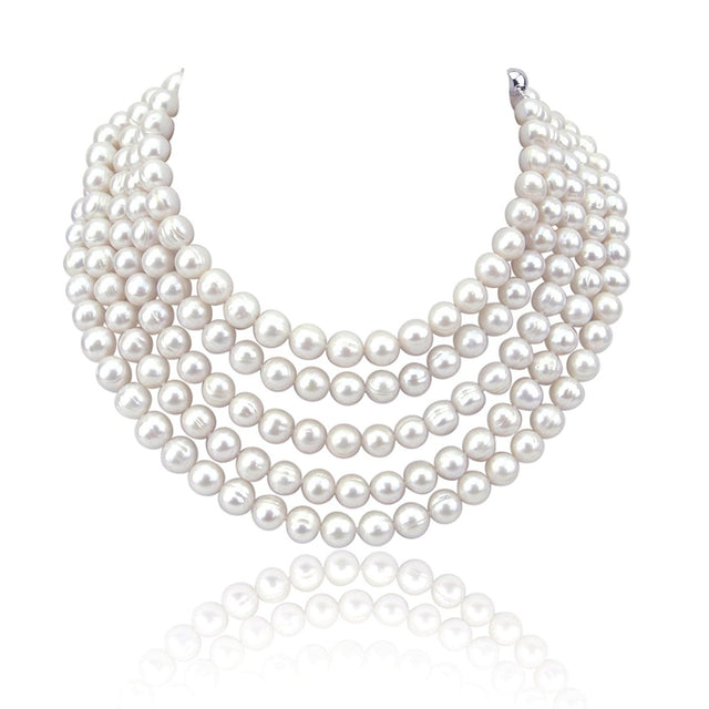 8.5–9.5mm White Circlé Baroque Freshwater Cultured Pearl Endless Necklace, 82"