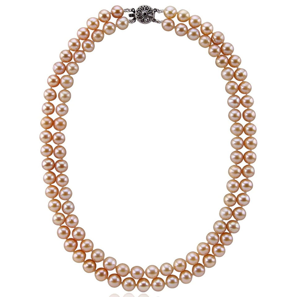 2-Row 8–9mm Pink Freshwater Cultured Pearl Necklace, 17–18"