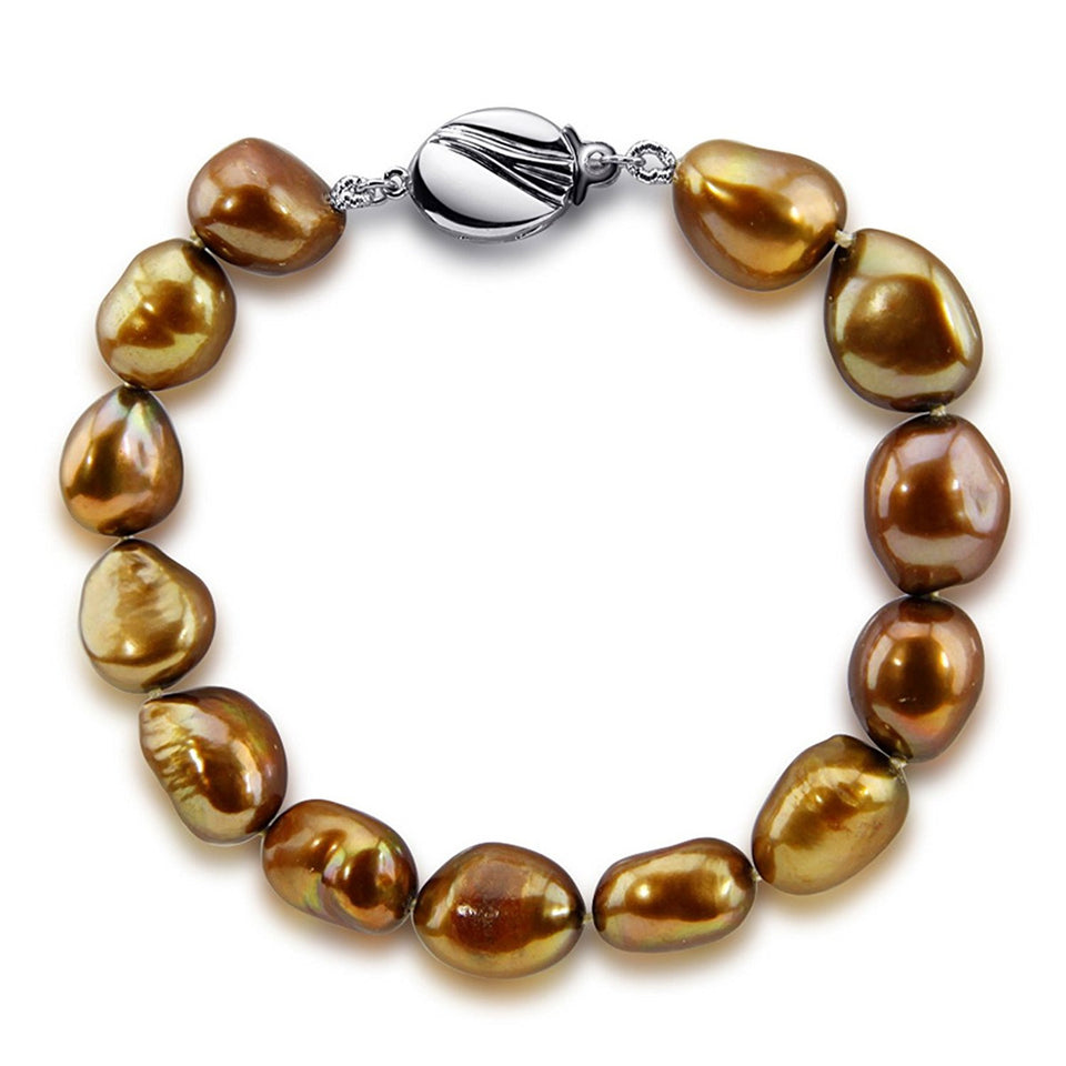 10–11mm Brown Baroque Freshwater Cultured Pearl Bracelet, 7.5"