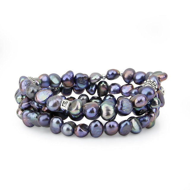 7–8mm Black Freshwater Pearl Stretch Bracelets, Set of 3