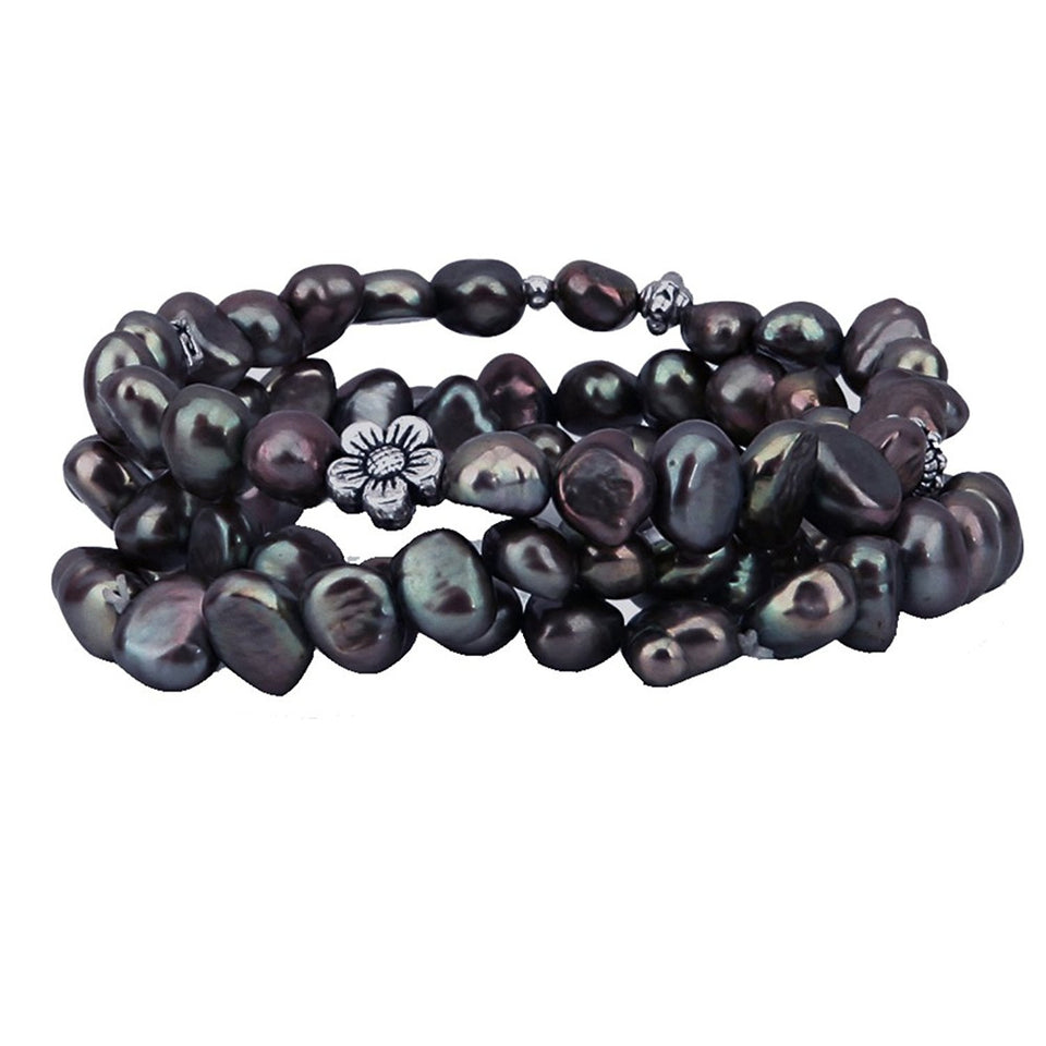 7–8mm Dark Chocolate Brown Freshwater Cultured Pearl Stretch Bracelet with Base-Metal Bead, 7.5"