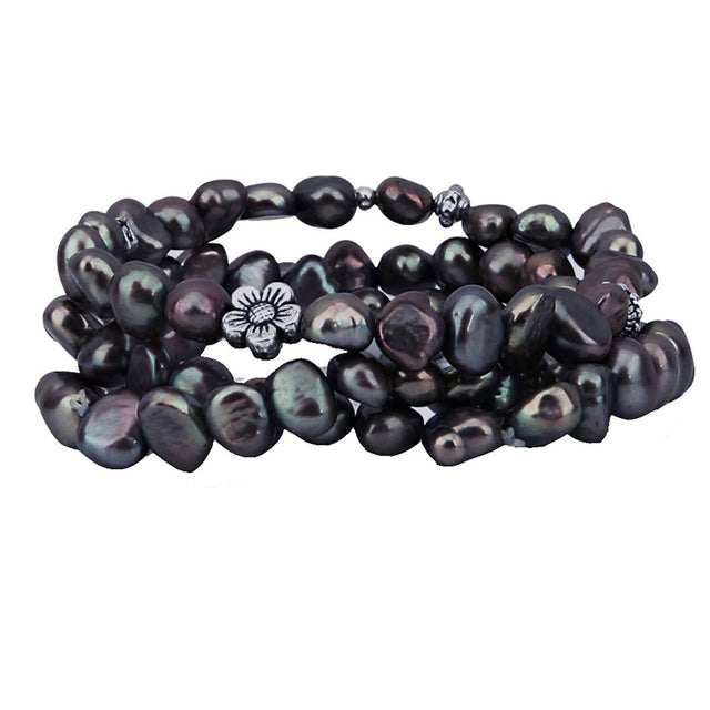 7–8mm Dark Chocolate Brown Freshwater Cultured Pearl Stretch Bracelet with Base-Metal Bead, 7.5"