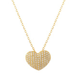 Yellow-Gold-Flashed Sterling Silver Cubic Zirconia Pave Heart Necklace, 18"