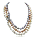 3-Row 8–9mm Multi-Color Oval Freshwater Pearl Necklace