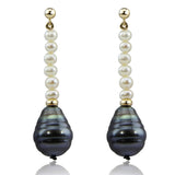 14K Yellow Gold 4–5mm Freshwater and 11–12mm Tahitian Cultured Pearl Necklace, 16", and Earring Set