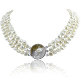 3-Row 7–13mm White Freshwater Cultured Pearl Necklace, 17.5–20", with Mother-of-Pearl Base Metal Clasp
