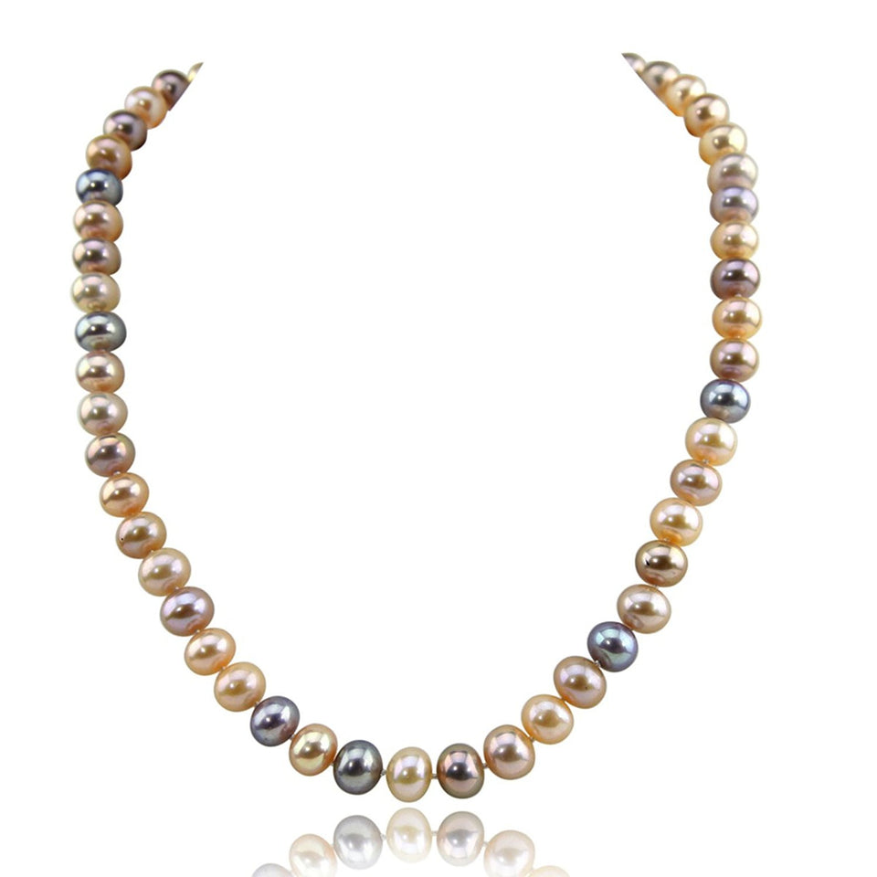 14K White Gold 8.5–9.5mm Multicolor Freshwater Cultured Pearl Necklace, 18"