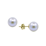 Additional view of 7–7.5mm white Akoya pearl stud earrings in 14K yellow gold