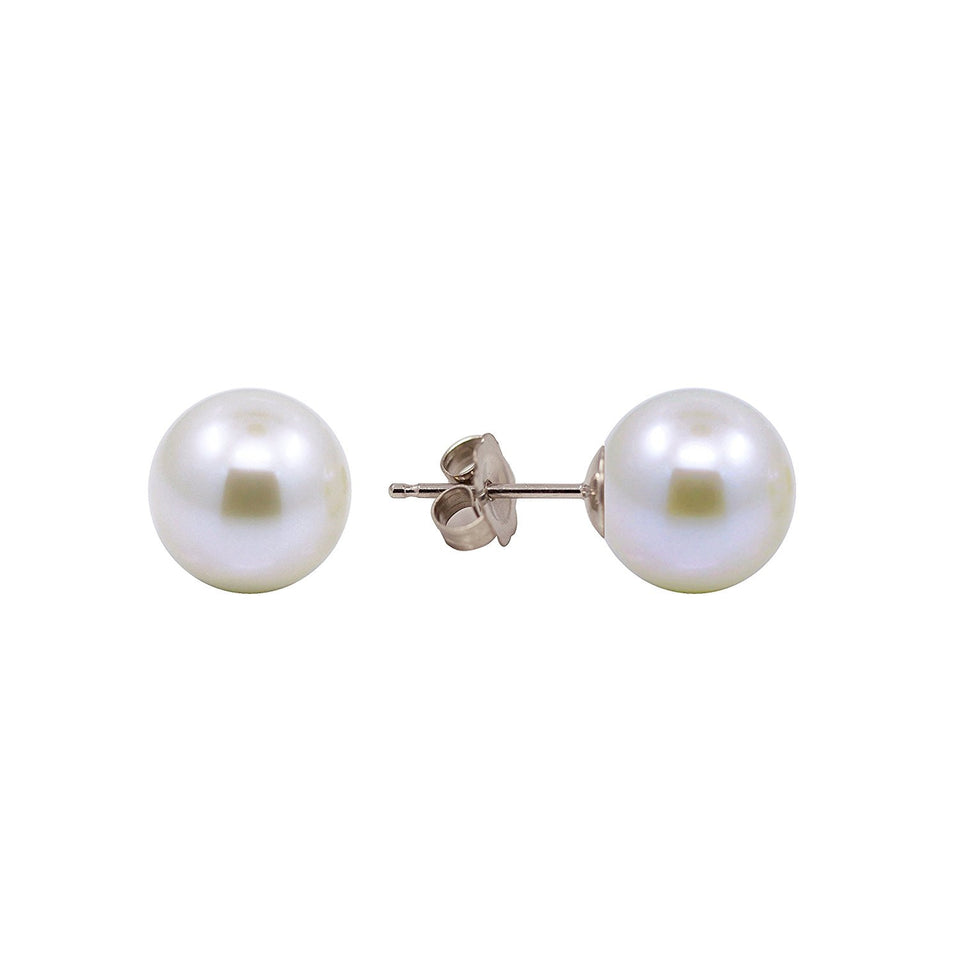 14K White Gold 6–6.5mm White Akoya Pearl Earrings, AAA