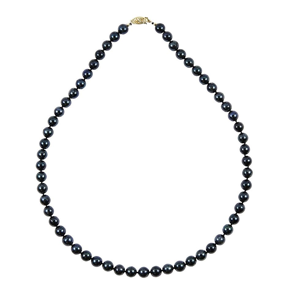 14K Yellow Gold 6.5–7mm Black Akoya Cultured Pearl Necklace, 18 in