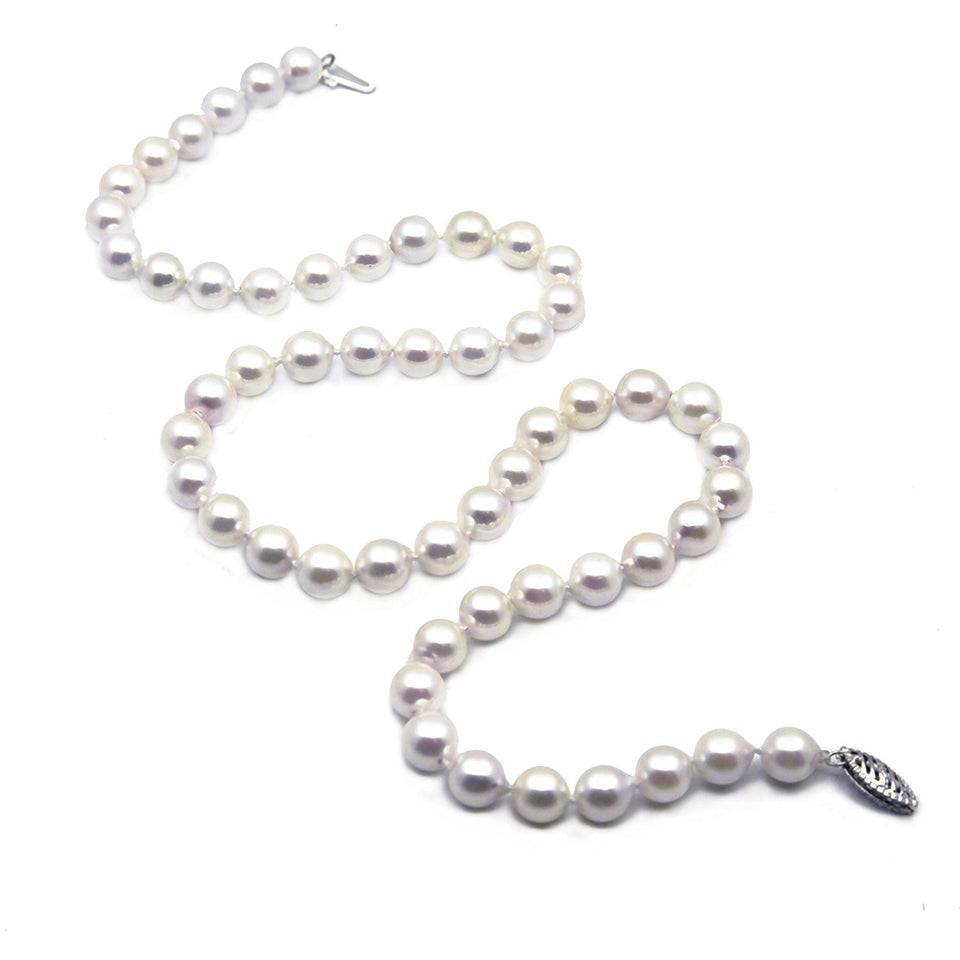 14K White Gold 7–7.5mm White Akoya Cultured Pearl Necklace, 20"