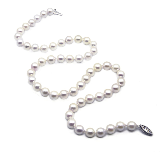 14K White Gold 7–7.5mm White Akoya Cultured Pearl Necklace, 20"