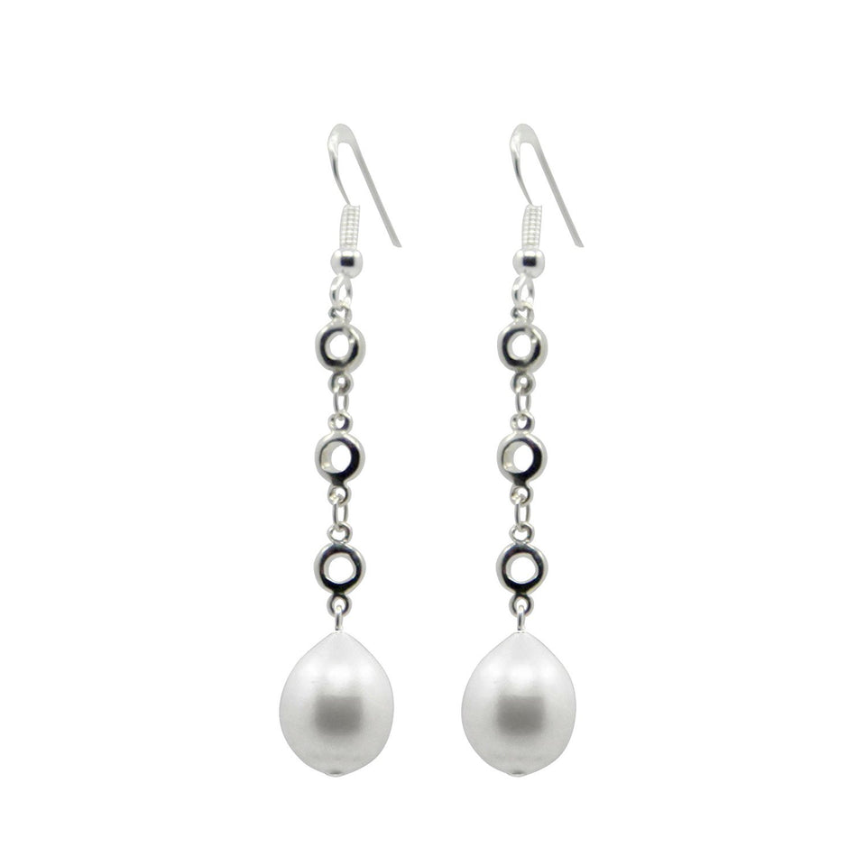 10–11mm White Freshwater Pearl Station Earrings