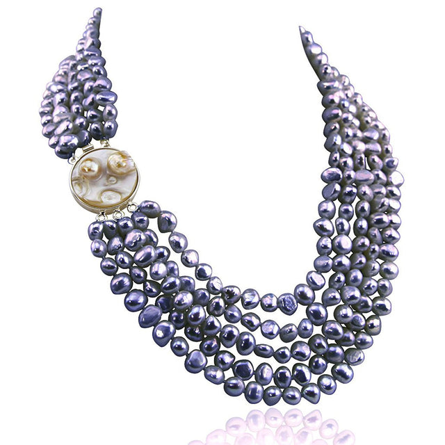 5-Row 7–8mm Grey Baroque Freshwater Pearl Necklace, 16–22"