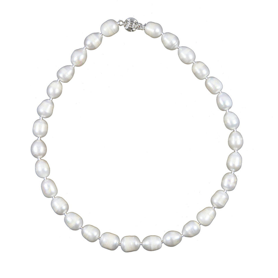 11–12mm White Oval Freshwater Cultured Pearl Necklace, 18"