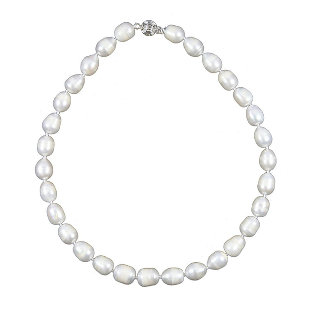 11–12mm White Oval Freshwater Cultured Pearl Necklace, 18"