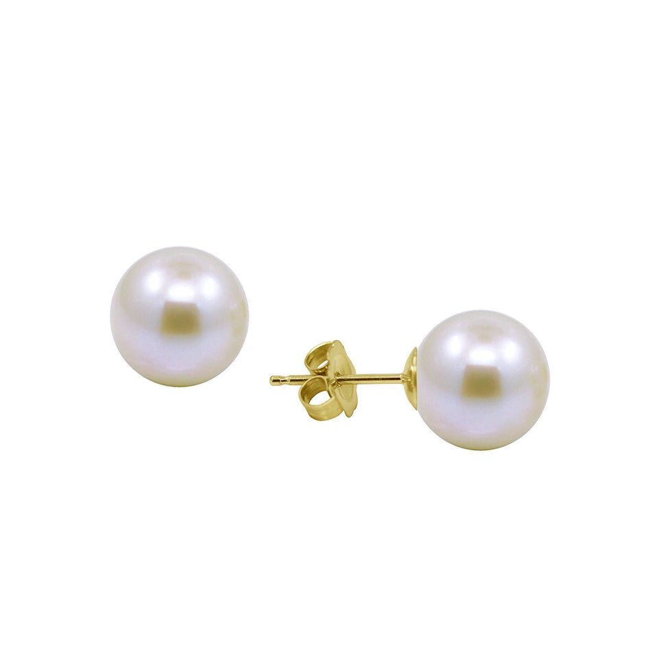 14K Yellow Gold 6–6.5mm White Saltwater Akoya Cultured Pearl Earrings