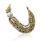 5-Row Brown Freshwater Cultured Pearl Necklace with Mother-of-Pearl Base Metal Clasp