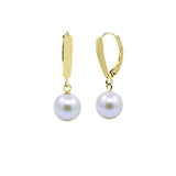 14K Yellow Gold 8.5-9.0mm White Freshwater Cultured Pearl Lever-Back Earrings — product view 2