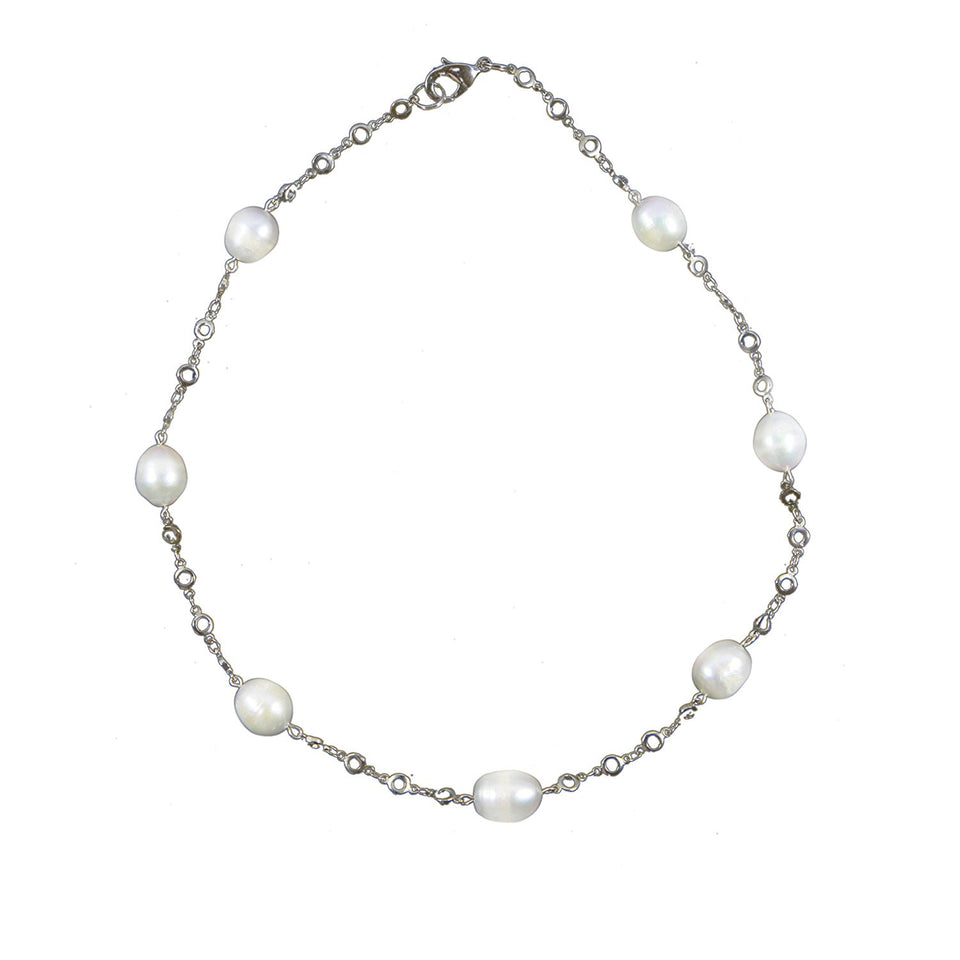 10–11mm White Freshwater Cultured Pearl Station Necklace, 18"