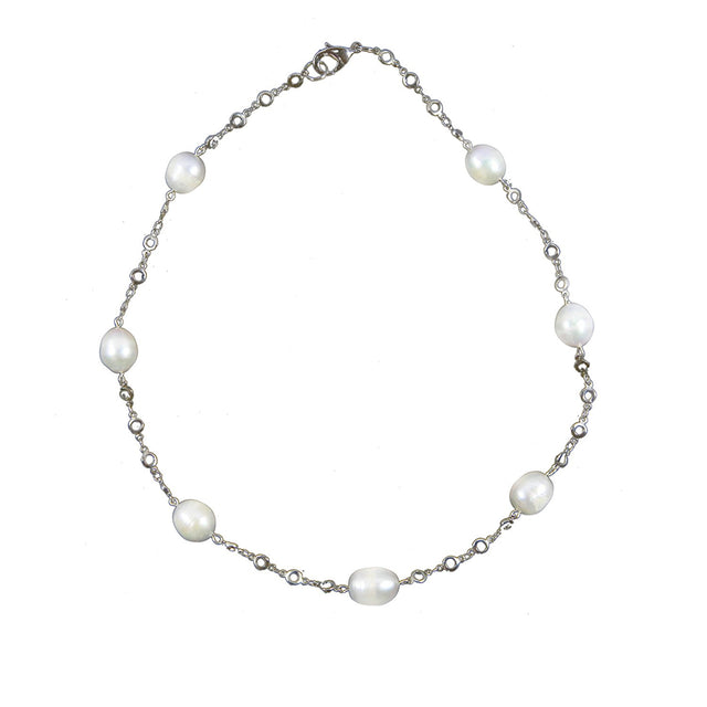 10–11mm White Freshwater Cultured Pearl Station Necklace, 18"