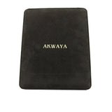 Closed black rectangular AKWAYA jewelry presentation case on a white background.