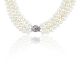 3-Row 6.5–7.5mm White Freshwater Cultured Pearl Necklace, 16.5", 17" and 18"